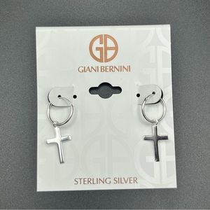 NWT Sterling Silver Giani Bernini Cross Drop Huggie Hoop Earrings